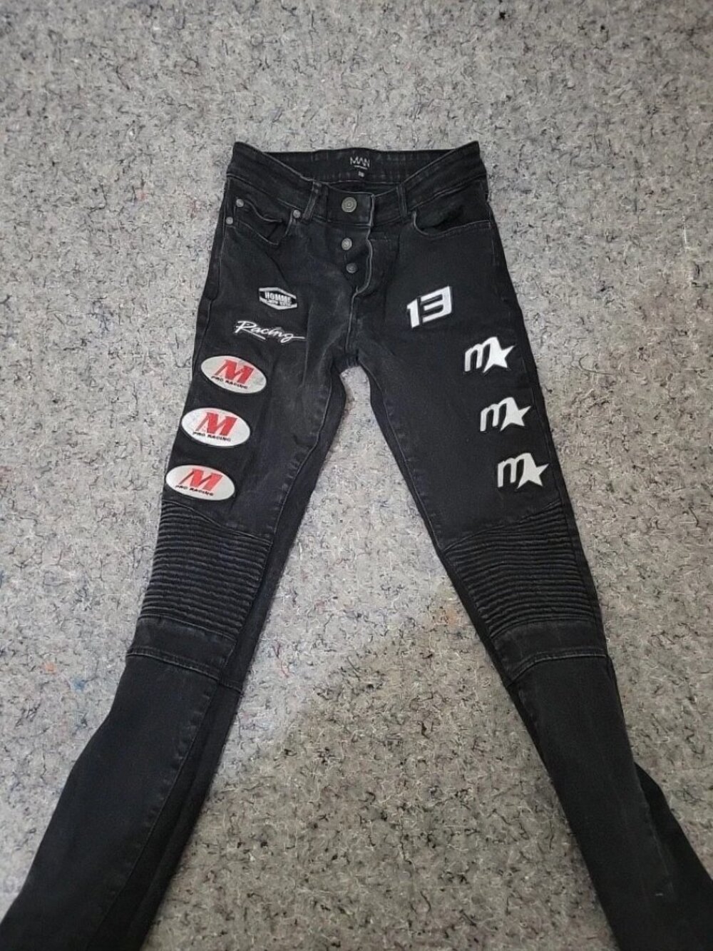 Boohoo Man Jeans Men’s Size 30 Skinny Black Denim Pants Distressed Racing